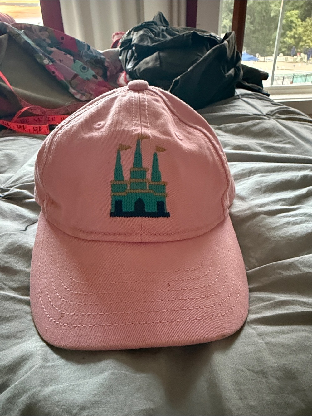 Pink Kids Baseball Cap with Castle Embroidery